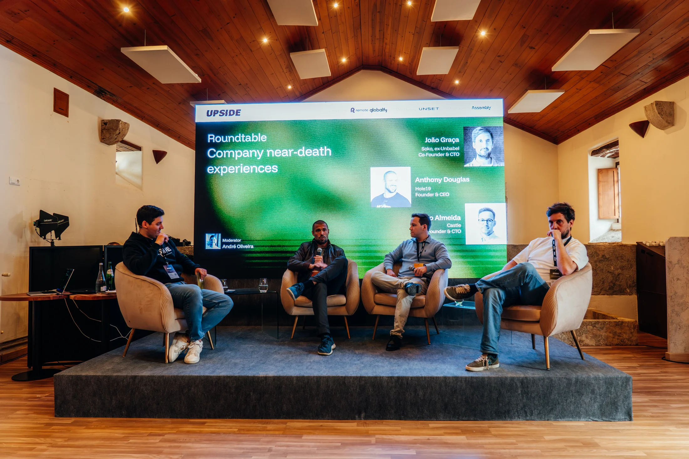 A founder panel on stage in the Lagar at DOMA
